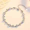 high quality copper with zircon chain,trendy silver plated brass diamond heart bracelets jewelry